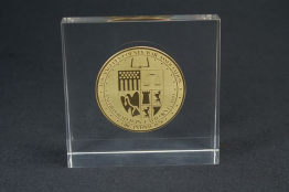 Acrylic Coin Embedment 
4 " x 4 " x 1 1/4 "